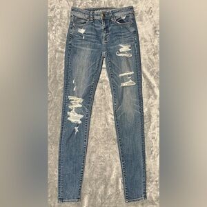 American Eagle Outfitters Ripped Blue Super Stretch Hi-Rise Jegging Size 2